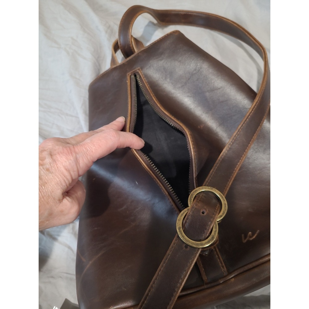Vtg Leather Sling Backpack Shoulder Bag Purse Brown by Liz Claiborne boho casual - Picture 5 of 12